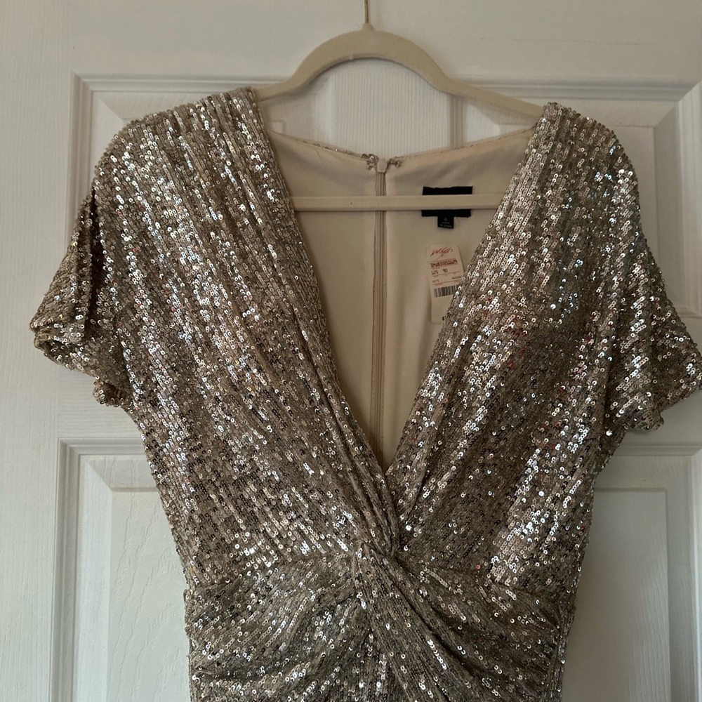 Metallic Sequin NWT Evening Gown - Low V Neck with Flap Sleeves - Picture 8 of 17